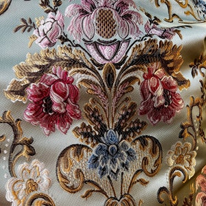 Fat Quarter BLUE Brocade Fabric Roses #3 for 18th Century Gowns, Vests, Suits, Costumes, Journal Covers, Clutches, Pillows