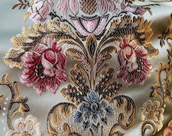 Fat Quarter BLUE Brocade Fabric Roses #3 for 18th Century Gowns, Vests, Suits, Costumes, Journal Covers, Clutches, Pillows