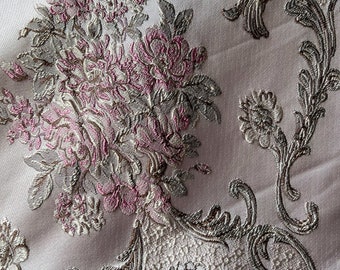 FAT QuaRTER PINK Brocade Fabric Roses #4 for 18th Century Gowns, Vests, Suits, Costumes, Journal Covers, Clutches, Pillows