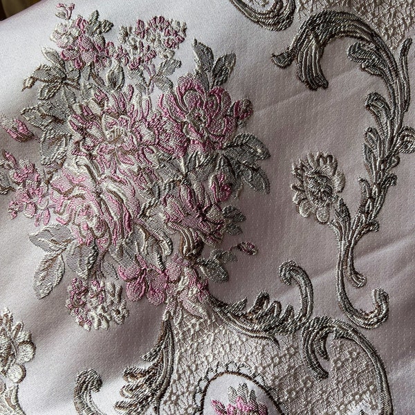 FAT QuaRTER PINK Brocade Fabric Roses #4 for 18th Century Gowns, Vests, Suits, Costumes, Journal Covers, Clutches, Pillows