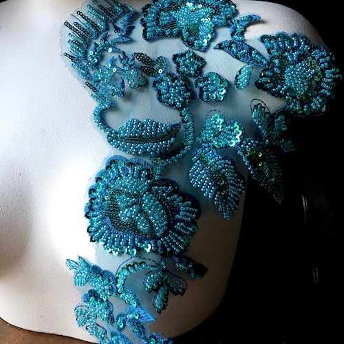 TURQUOISE TEAL Beaded Applique for Lyrical Dance, Costumes, Garments F137-1