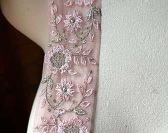 Rete ricamata Sari ROSA E ORO per indumenti Boho, costumi, artigianato, diari spazzatura TR 357 pkgld