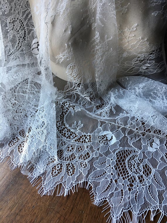 BLACK Eyelash Lace Fabric Chantilly Lace Fabric DYEABLE for Bridal, Gowns,  Veils, Costumes Ch 201 
