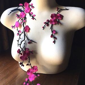 Hot Pink Cherry Blossom Appliques: Iron On Embellishments IRON CHBLPBLA set