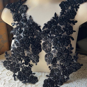 BLACK Applique PAIR Beaded Lace for Lyrical Dance, Ballet, Couture Gowns F174