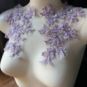 LILAC PAIR 3D Applique Beaded for Lyrical Dance, Ballet, Couture Gowns F128