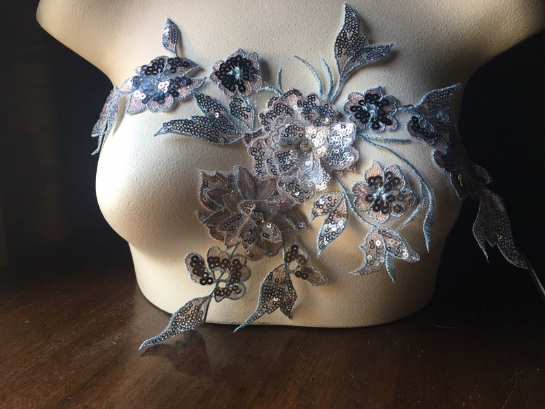 Beaded and Embroidered for Lyrical Dance Ballet NEW Silver Couture Gowns F82-2 Rose Gold /& Aqua 3D Applique  #2