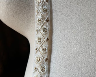 GOLD & IVORY Sari Trim Embroidered for Boho Garments, Costumes, Crafts, Junk Journals TR 366