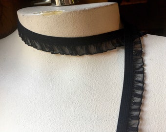 6 yds. BLACK Elastic Ruffled Organza for Lingerie, Garters, Garments EL 256
