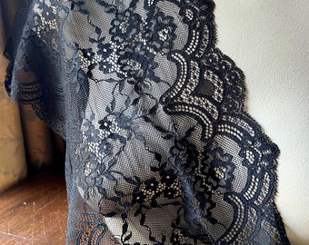 BLACK #14 Stretch Lace 9" Width for Lingerie, Garments, Costumes STR