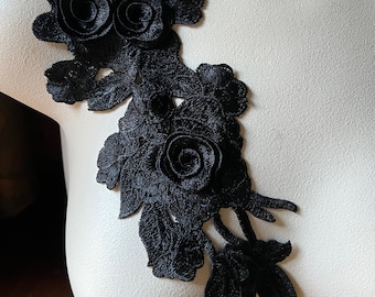 BLACK Rose Applique 3D Lace for Lyrical Dance, Garments, Costume Design CA 901