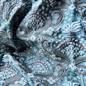Tela bordada de seda FAT Quarter TEAL para retículas de la Regencia, bolsos victorianos, carteras de mano, diarios basura de María Antonieta FQ43tl