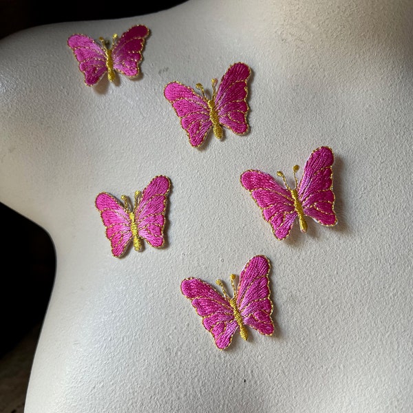 5 DEEP PINK Butterfly Appliques Assorted for Bridal, Garments, Costume Design BF 9 dp