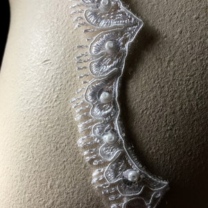 OFF WHITE Beaded Eyelash Lace Trim Alencon Scalloped for Bridal, Veils AL 10 image 2