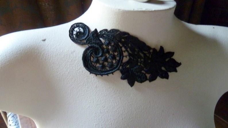 Black Lace Applique for Grad,Millinery, Lyrical, Ballet, Neo Victorian, Steampunk, Lace Jewelry, Costume Design SBLA 501 image 1