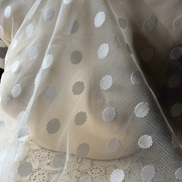 Lt. Ivory Swiss Dot Veiling Point d'Esprit #4 Extra LARGE Dot 58" wide for Blouses. Veils, Gowns, Capes, Costumes