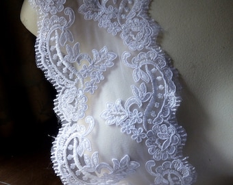 WHITE Eyelash Scalloped Lace Trim for Bridal, Veils, Garments AL 1WIDE