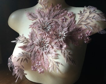 PINK 3D Applique Beaded for Lyrical Dance, Ballet, Couture Gowns F146