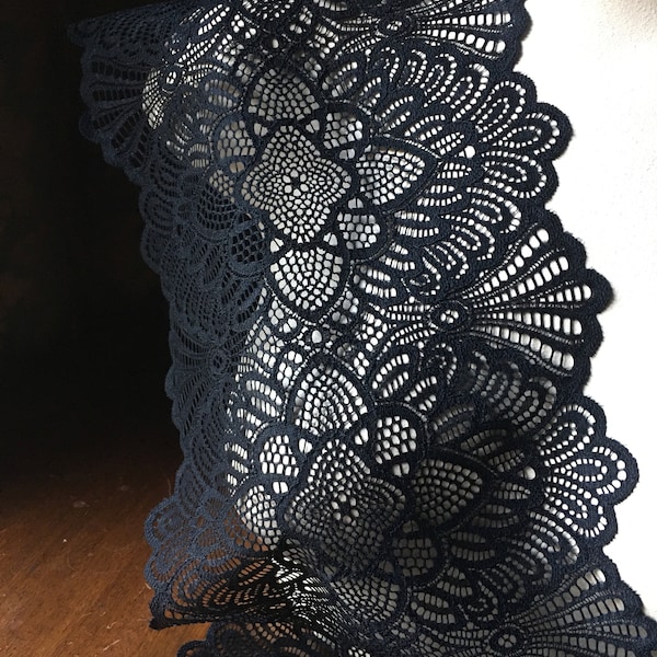 BLACK #3 Stretch Lace wide for Lingerie, Garments, Costumes STR Black #3