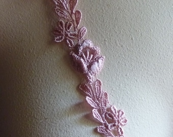 2 yds. Rose Pink Lace made in America Flower Applique Trim for Garments, Jewelry, Appliques, Costumes CL 5026