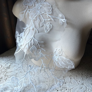 Single IVORY Lace LONG Applique Cherry Blossoms for Bridal Capes, Illusion Gowns, Garments, Costume Design F2b
