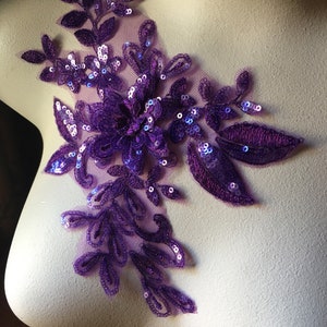 PURPLE 3D Applique Sequined for Lyrical Dance, Ballet, Couture Gowns F75