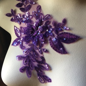 Applique 3D VIOLET à sequins pour danse lyrique, ballet, robes couture F75