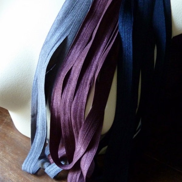 Foldover Elastic in Midnight Plums IV- 2 yards each of 3 colors for Headbands, Lingerie, Hair Ties