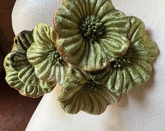 Green Flowers SHORT STAMEN Velvet YoYo Millinery Flowers for Bridal, Boutonnieres, Headbands MF