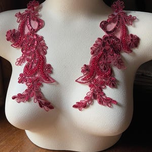 Burgundy Beaded Lace Applique Pair: Glass Beads, Lyrical Dance PR 114 burgNEW