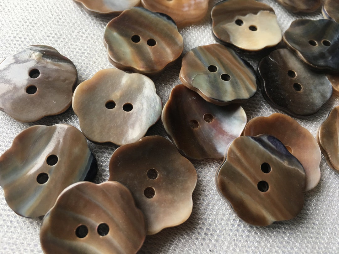 5 Brown Mussel Shell Flower Buttons 40L for Knitting, Garments, Crafts ...