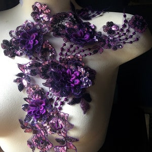 PURPLE 3D Applique Beaded for GRAD, Lyrical Dance, Ballet, Couture Gowns F115 image 5