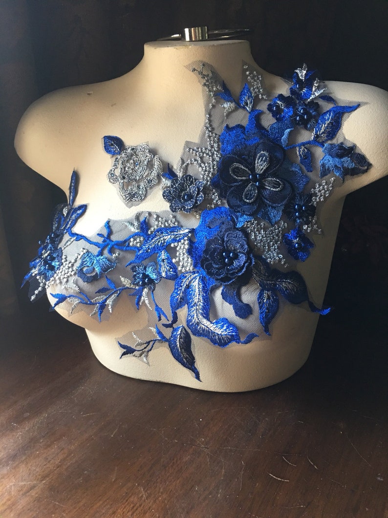 Ballet Couture Gowns F15NEW SAPPHIRE Blue /& SILVER 3D Applique Beaded and Embroidered for Lyrical Dance