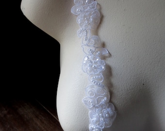 WHITE Beaded Lace Trim for Bridal, First Communion, Christening Gowns BL 4038
