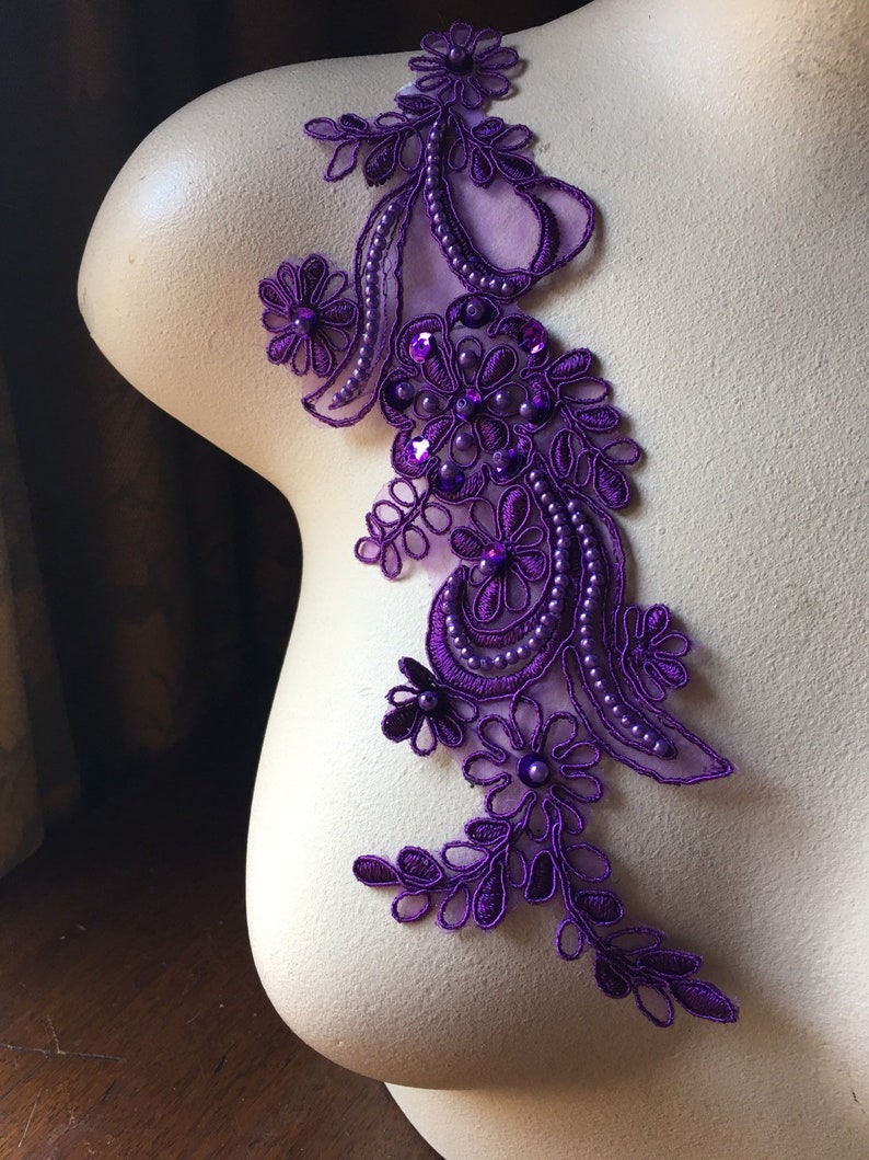 Violet Purple Applique Pair Beaded Applique Lace for Lyrical Dance, Ballroom Dance, Costumes, Bridal, Bridesmaids Sashes PR 114 image 5