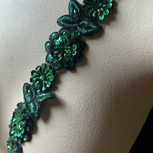 12" HUNTER GREEN Beaded Applique Trim for Lyrical Dance, Costume or Jewelry Design, Crafts TR 249 hunter