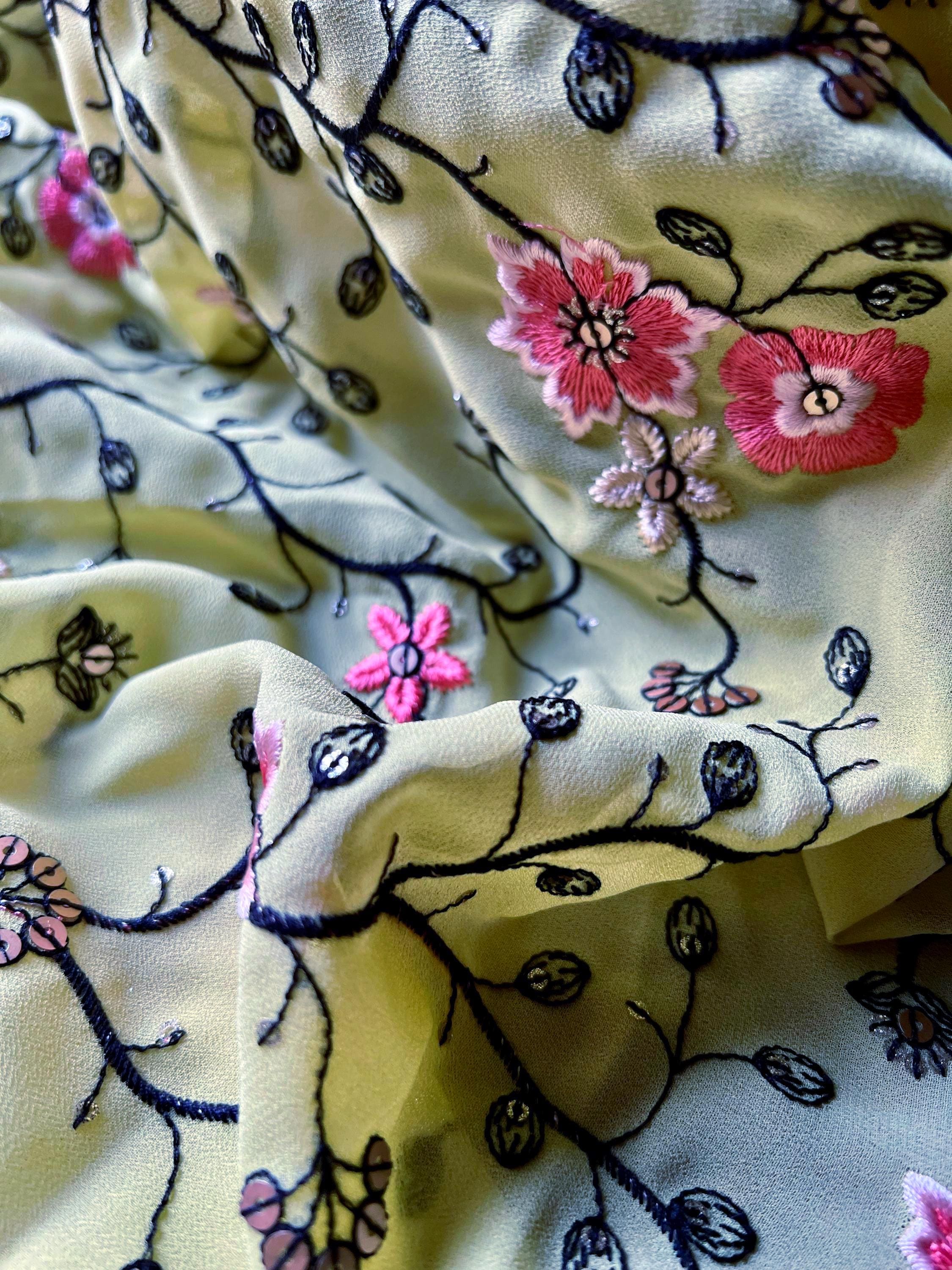 FAT Quarter CHARTREUSE Georgette Fabric Embroidered FQ