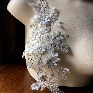 White & Silver  3D Applique #2 , Beaded and Embroidered for Lyrical Dance, Ballet, Couture Gowns F78-2