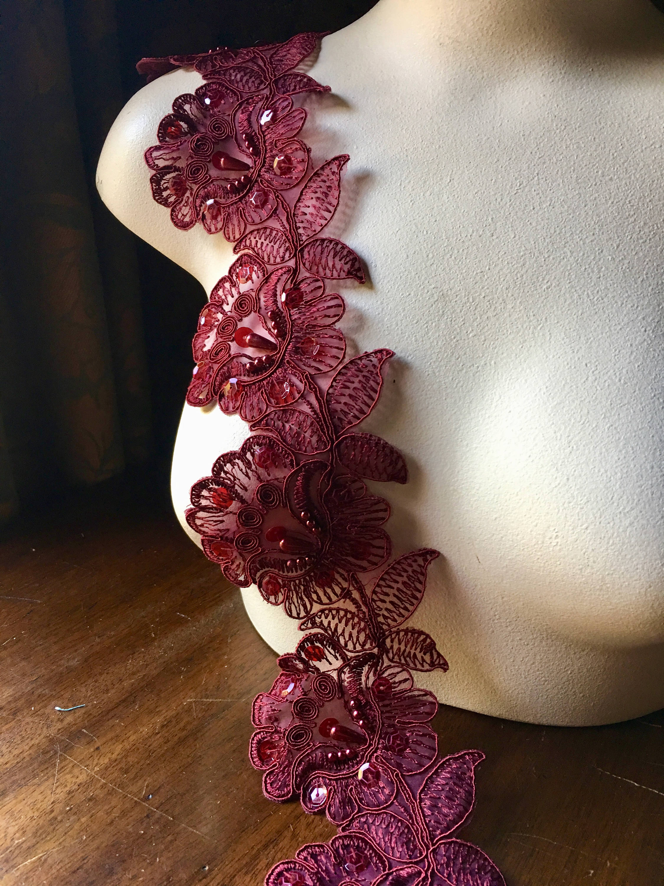 BURGUNDY Beaded Lace Applique 5 Flowers Trim for Lyrical Etsy
