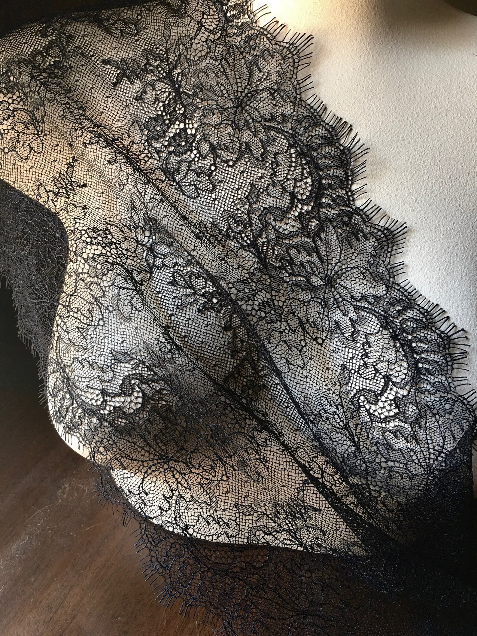 BLACK Leavers Chantilly Lace Eyelash Lace for Masks Veils Etsy