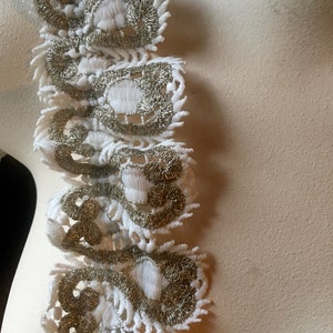 WHITE & GOLD Ruffled Lace Elastic Trim for Garments, Costumes EL