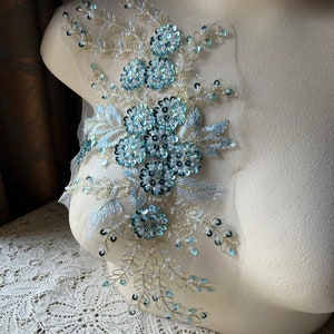 TEAL & GOLD Beaded Applique for Lyrical Dance, Bridal, Ballet, Headbands, Garments CA 990