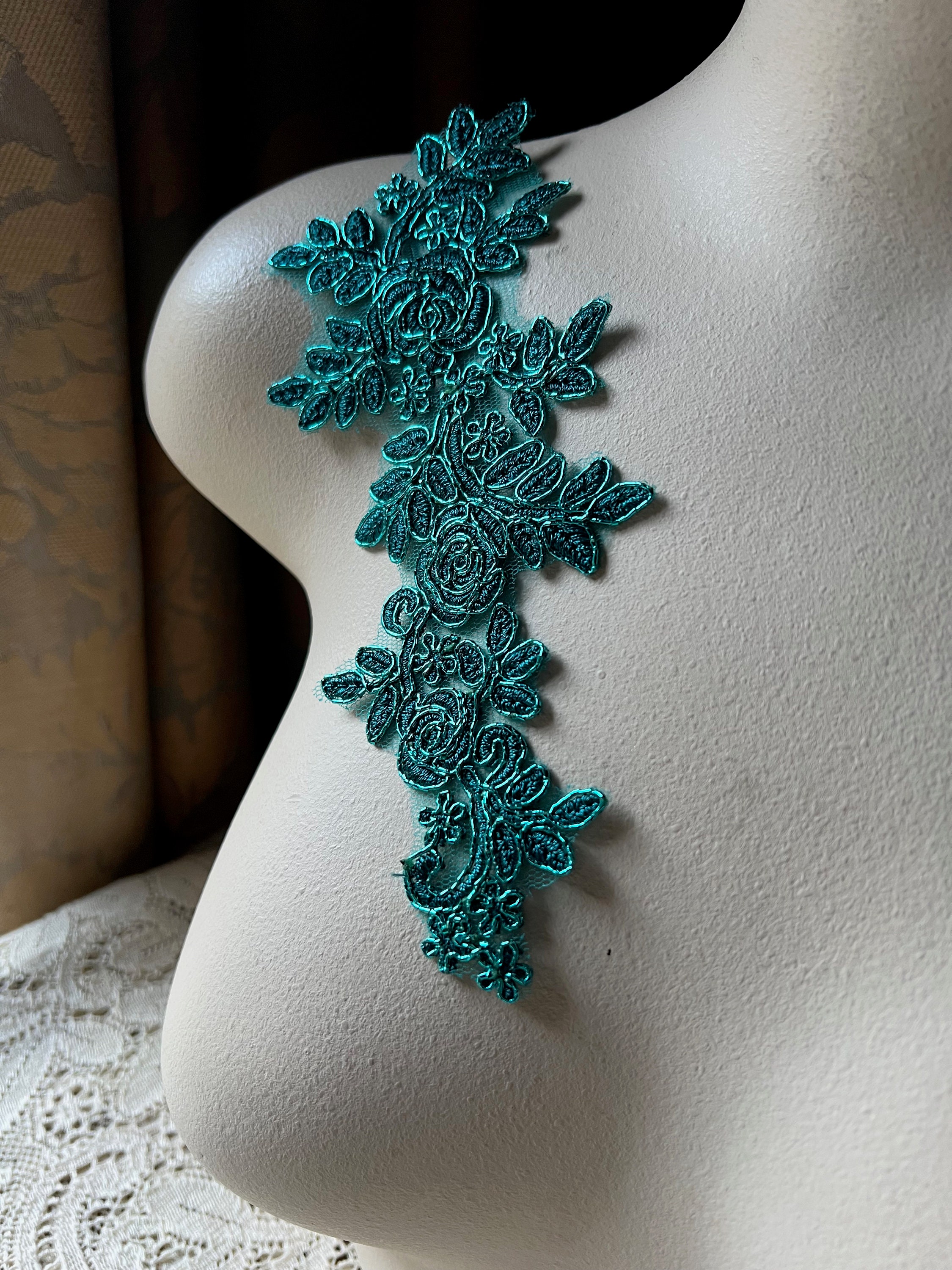 TEAL Lace Applique for Lyrical Dance, Bridal, Capes, Veils, Costume Design  CA 976