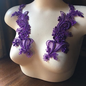 Violet Purple Applique Pair Beaded Applique Lace for Lyrical Dance, Ballroom Dance, Costumes, Bridal, Bridesmaids Sashes PR 114 image 2