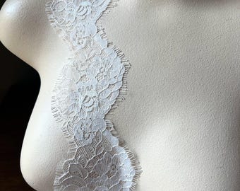White Chantilly Eyelash Lace: 3.25" width Bridal, Mantilla Veil, Gown CH 69