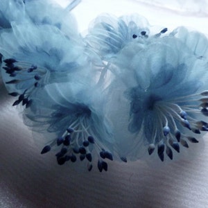 Blue Silk Flower YoYos in Something Blue Organza for Bridal, Headbands, Fascinators, Floral Supply MF 79