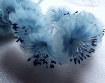 Blue Silk Flower YoYos in Something Blue Organza for Bridal, Headbands, Fascinators, Floral Supply MF 79