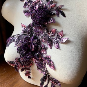 PURPLE 3d Applique Beaded with Sequins for Lyrical Dance, Ballet, Couture Gowns F167