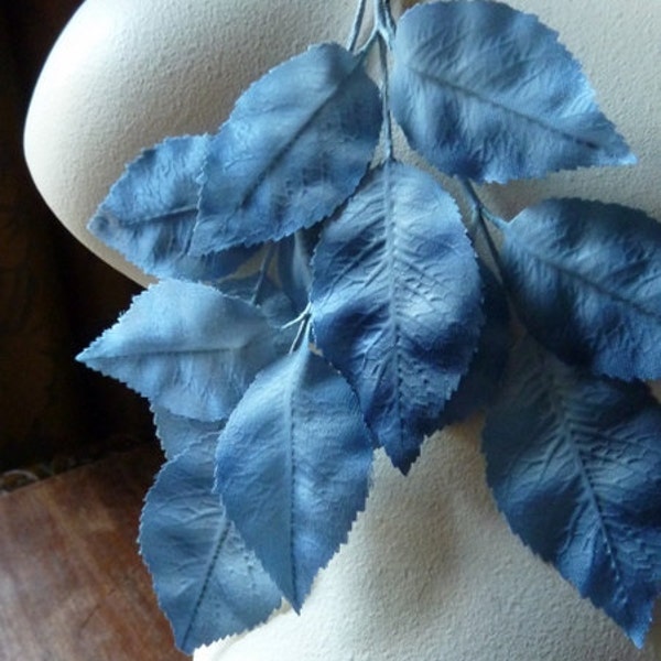 Blue Leaves Vintage German Millinery Leaves for Headbands, Scrapbooking, Floral Supply, Bridal, Hats, Fascinators ML 27