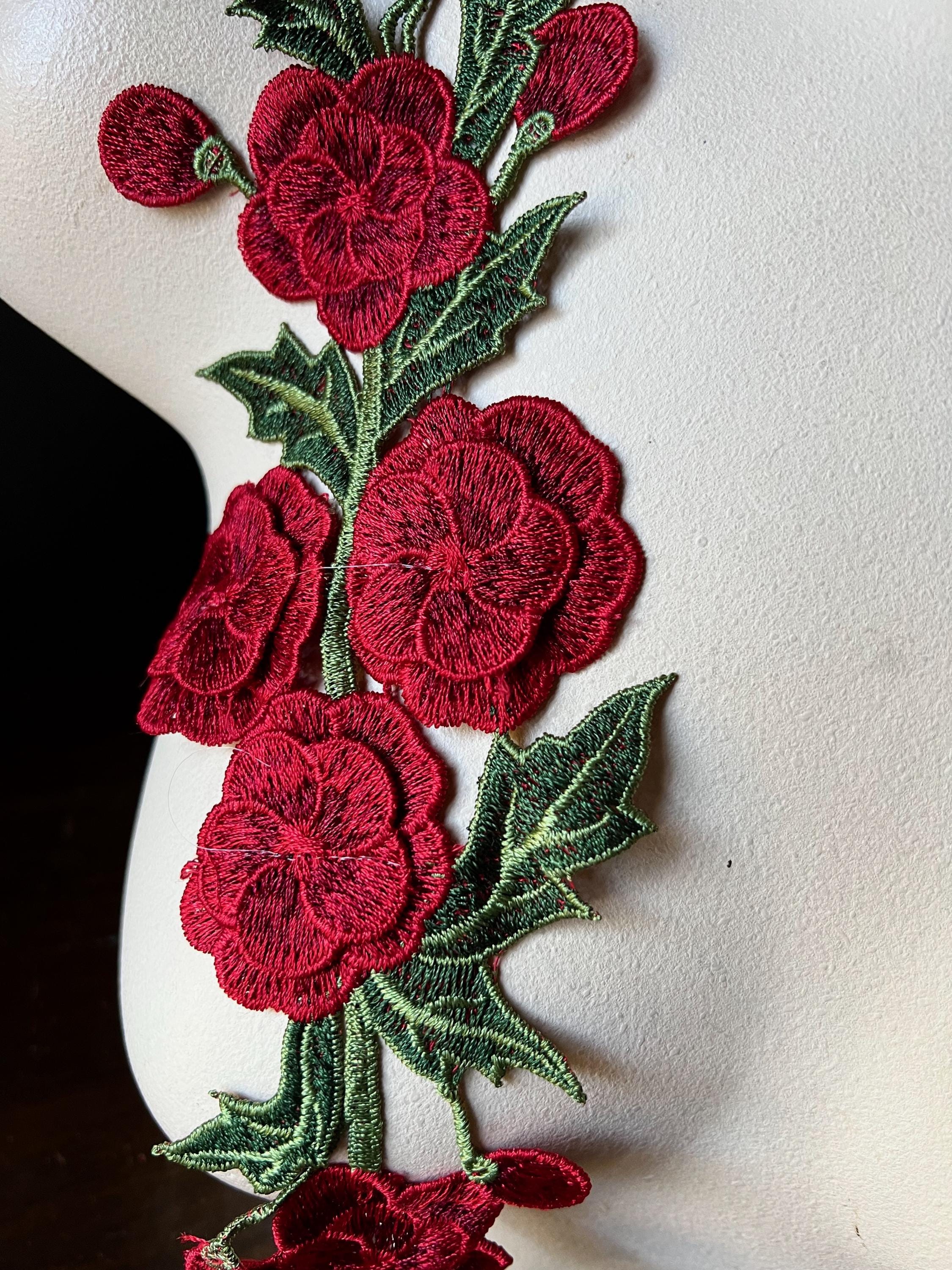 RED 3D Rose Applique: Green Leaf Lace for Costumes CA 1012 - Etsy